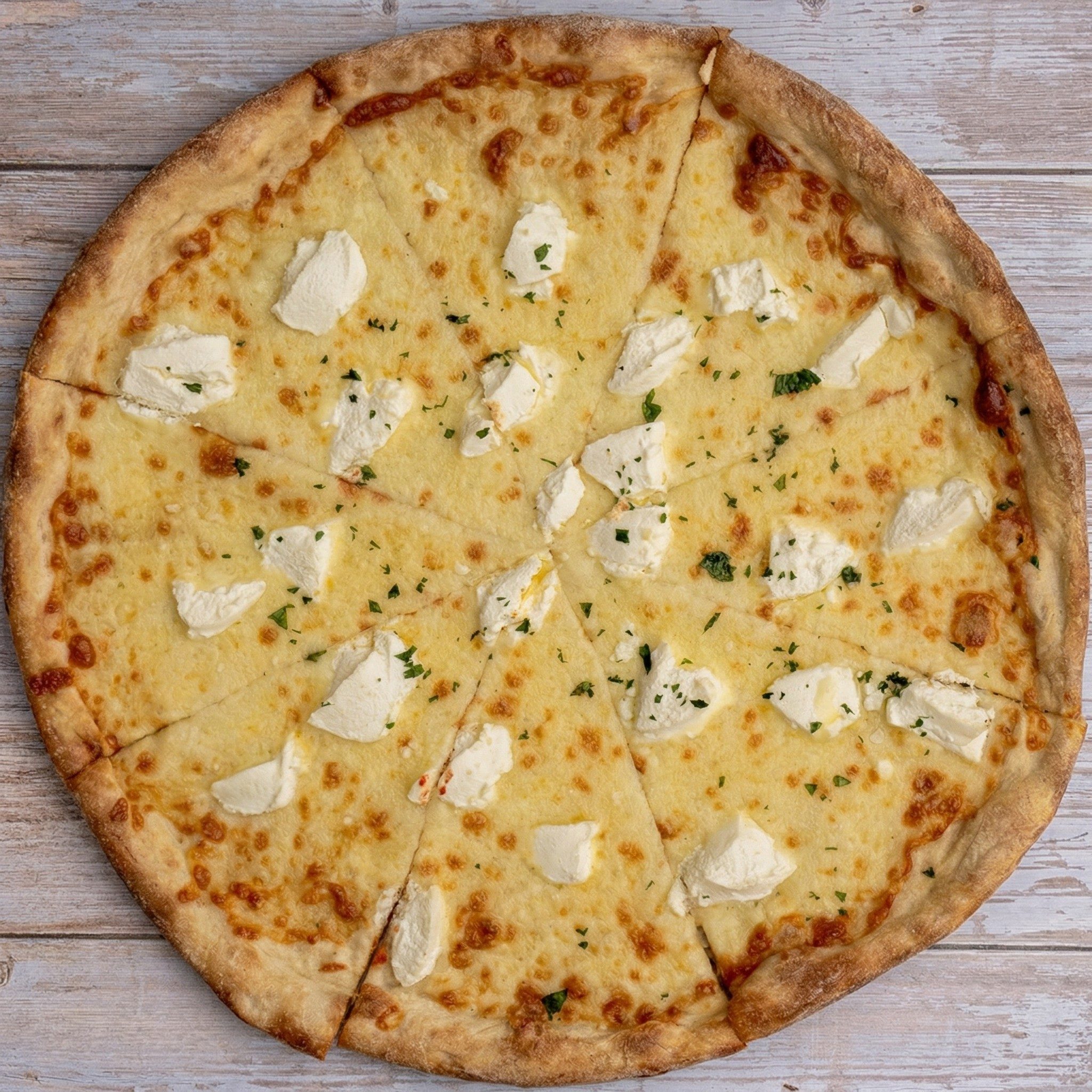 Four Cheese Pizza (White) Specialty Pizza.
