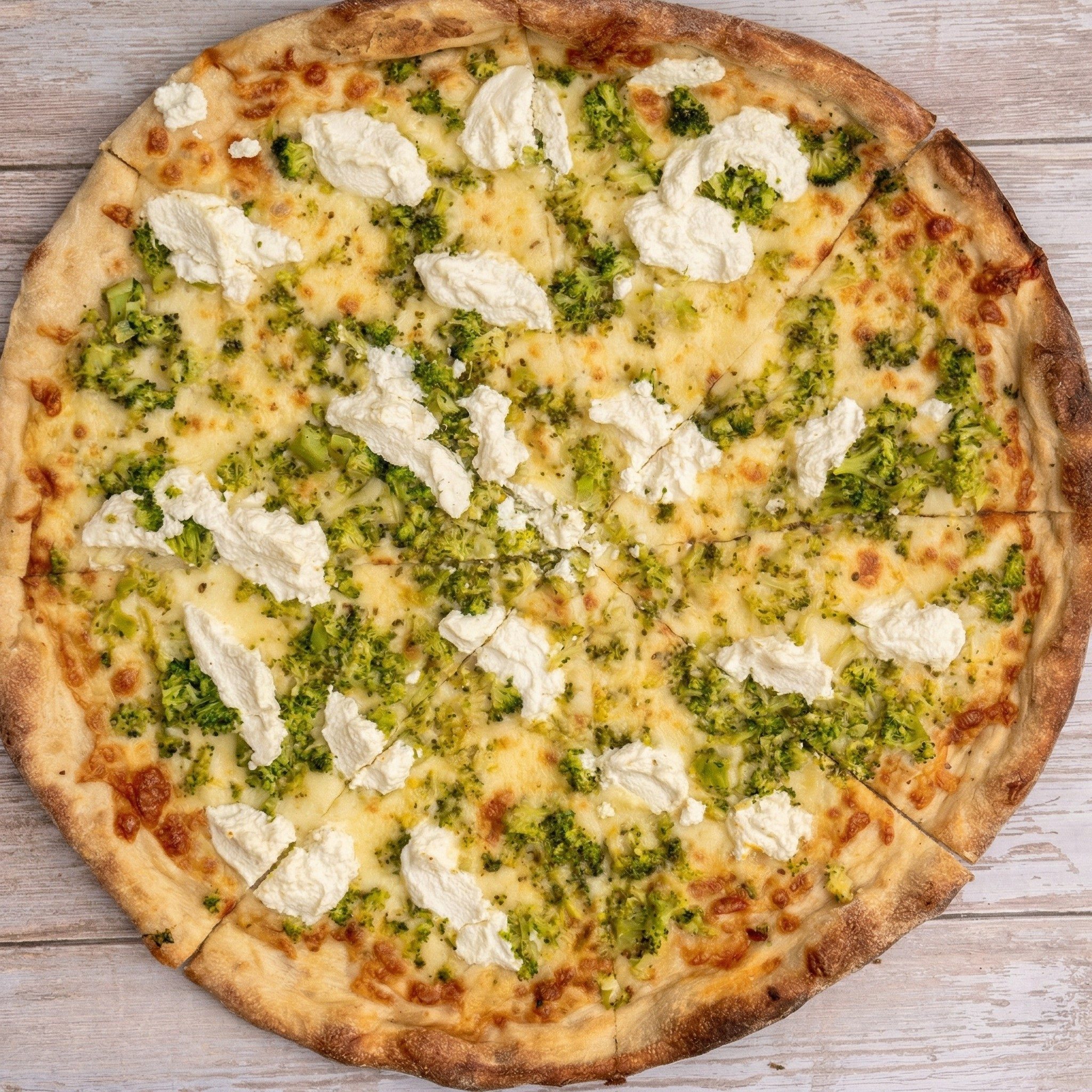 White Broccoli & Ricotta Specialty Pizza.