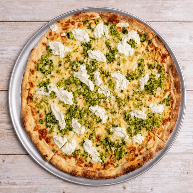 White Broccoli & Ricotta Specialty Pizza.